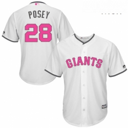 Mens Majestic San Francisco Giants 28 Buster Posey Replica White 2016 Mothers Day Cool Base MLB Jersey