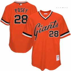 Mens Mitchell and Ness San Francisco Giants 28 Buster Posey Authentic Orange Throwback MLB Jersey