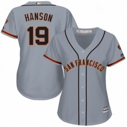 Womens Majestic San Francisco Giants 19 Alen Hanson Replica Grey Road Cool Base MLB Jersey 