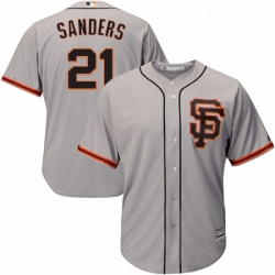 Youth Majestic San Francisco Giants 21 Deion Sanders Authentic Grey Road 2 Cool Base MLB Jersey