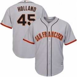 Youth Majestic San Francisco Giants 45 Derek Holland Authentic Grey Road Cool Base MLB Jersey 