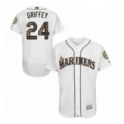 Mens Majestic Seattle Mariners 24 Ken Griffey Authentic White 2016 Memorial Day Fashion Flex Base MLB Jersey