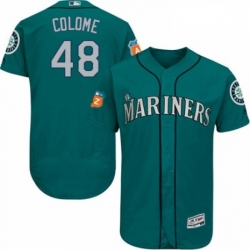 Mens Majestic Seattle Mariners 48 Alex Colome Teal Green Alternate Flex Base Authentic Collection MLB Jersey