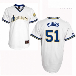 Mens Majestic Seattle Mariners 51 Ichiro Suzuki Replica White Cooperstown Throwback MLB Jersey