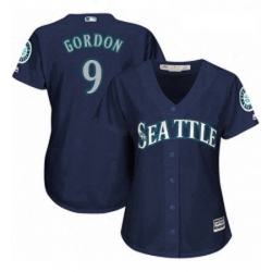 Womens Majestic Seattle Mariners 9 Dee Gordon Replica Navy Blue Alternate 2 Cool Base MLB Jersey 