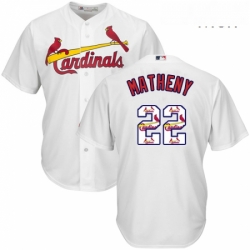 Mens Majestic St Louis Cardinals 22 Mike Matheny Authentic White Team Logo Fashion Cool Base MLB Jersey