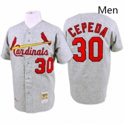 Mens Mitchell and Ness 1967 St Louis Cardinals 30 Orlando Cepeda Replica Grey Throwback MLB Jersey