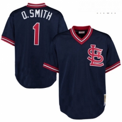 Mens Mitchell and Ness 1994 St Louis Cardinals 1 Ozzie Smith Authentic Navy Blue Throwback MLB Jersey