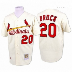 Mens Mitchell and Ness St Louis Cardinals 20 Lou Brock Authentic Cream Throwback MLB Jersey