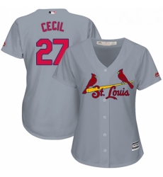 Womens Majestic St Louis Cardinals 27 Brett Cecil Replica Grey Road Cool Base MLB Jersey 