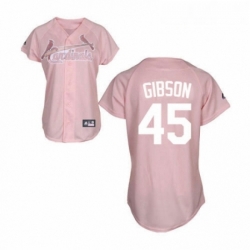 Womens Majestic St Louis Cardinals 45 Bob Gibson Replica Pink Fashion MLB Jersey