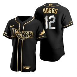 Men Tampa Bay Rays 12 Wade Boggs Black Gold 2020 Nike Flexbase Jersey