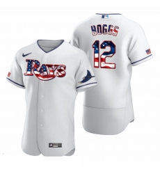 Men Tampa Bay Rays 12 Wade Boggs Men Nike White Fluttering USA Flag Limited Edition Flex Base MLB Jersey