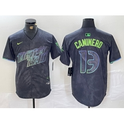 Men Tampa Bay Rays 13 Junior Caminero Charcoal 2024 City Connect Limited Stitched jerseys 1