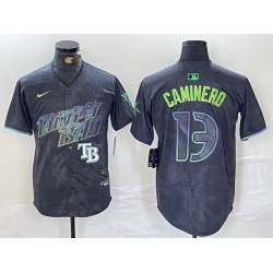 Men Tampa Bay Rays 13 Junior Caminero Charcoal 2024 City Connect Limited Stitched jerseys 4