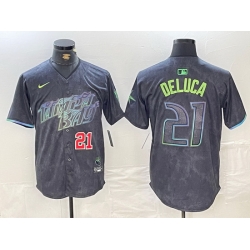 Men Tampa Bay Rays 21 Jonny DeLuca Charcoal 2024 City Connect Limited Stitched jerseys 8