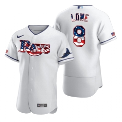 Men Tampa Bay Rays 8 Brandon Lowe Men Nike White Fluttering USA Flag Limited Edition Flex Base MLB Jersey