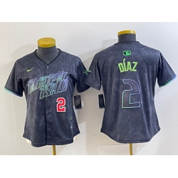 Women Tampa Bay Rays 2 Yandy Diaz Charcoal 2024 City Connect Limited Stitched Baseball Jersey 3