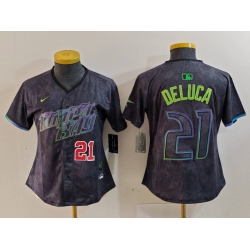 Women Tampa Bay Rays 21 Jonny DeLuca Charcoal 2024 City Connect Limited Stitched Baseball Jersey 1