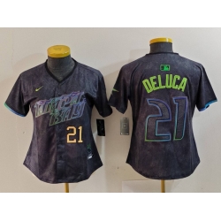 Women Tampa Bay Rays 21 Jonny DeLuca Charcoal 2024 City Connect Limited Stitched Baseball Jersey 4