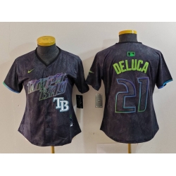 Women Tampa Bay Rays 21 Jonny DeLuca Charcoal 2024 City Connect Limited Stitched Baseball Jersey 5