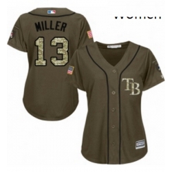 Womens Majestic Tampa Bay Rays 13 Brad Miller Authentic Green Salute to Service MLB Jersey 