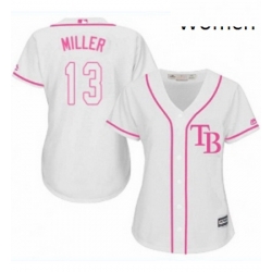 Womens Majestic Tampa Bay Rays 13 Brad Miller Authentic White Fashion Cool Base MLB Jersey 