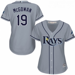 Womens Majestic Tampa Bay Rays 19 Dustin McGowan Replica Grey Road Cool Base MLB Jersey 