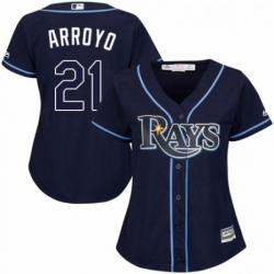 Womens Majestic Tampa Bay Rays 21 Christian Arroyo Replica Navy Blue Alternate Cool Base MLB Jersey 