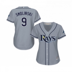 Womens Tampa Bay Rays 9 Jake Smolinski Replica Grey Road Cool Base Baseball Jersey 