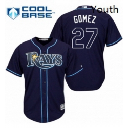 Youth Majestic Tampa Bay Rays 27 Carlos Gomez Authentic Navy Blue Alternate Cool Base MLB Jersey 