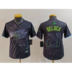 Youth Tampa Bay Rays 21 Jonny DeLuca Charcoal 2024 City Connect Limited Stitched Baseball Jersey 1