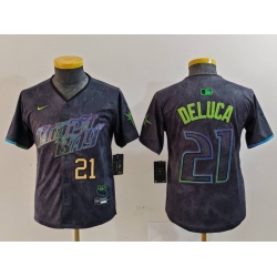 Youth Tampa Bay Rays 21 Jonny DeLuca Charcoal 2024 City Connect Limited Stitched Baseball Jersey 3