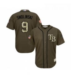 Youth Tampa Bay Rays 9 Jake Smolinski Authentic Green Salute to Service Baseball Jersey 