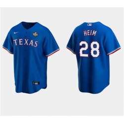 Men Texas Rangers 28 Jonah Heim Royal 2023 World Series Stitched Baseball Jersey