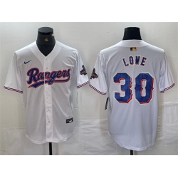 Men Texas Rangers 30 Nathaniel Lowe White Gold Cool Base Stitched Baseball Jersey