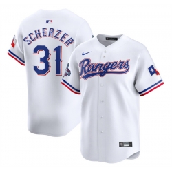 Men Texas Rangers 31 Max Scherzer White 2023 World Series Champions Stitched Baseball Jersey