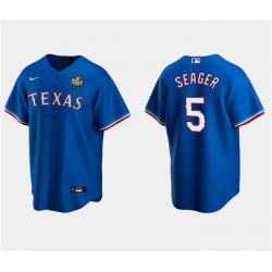 Men Texas Rangers 5 Corey Seager Royal 2023 World Series Stitched Baseball Jersey