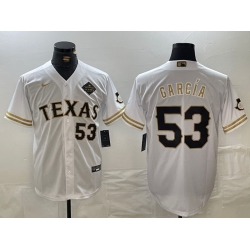 Men Texas Rangers 53 Adolis Garcia White Gold With Patch Cool Base Stitched Baseball jerseys