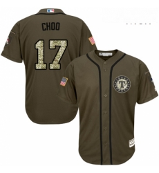 Mens Majestic Texas Rangers 17 Shin Soo Choo Authentic Green Salute to Service MLB Jersey