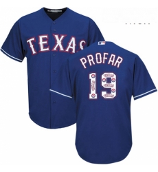 Mens Majestic Texas Rangers 19 Jurickson Profar Authentic Royal Blue Team Logo Fashion Cool Base MLB Jersey