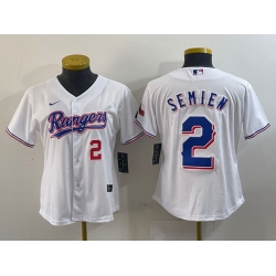 Women Texas Rangers 2 Marcus Semien White Gold Cool Base Stitched Baseball Jersey 3