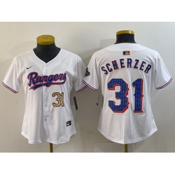 Women Texas Rangers 31 Max Scherzer White Gold Stitched Baseball Jersey 4
