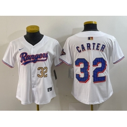 Women Texas Rangers 32 Evan Carter White Gold Stitched Baseball Jersey 3