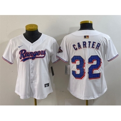 Women Texas Rangers 32 Evan Carter White Gold Stitched Baseball Jersey