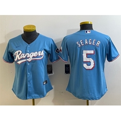 Women Texas Rangers 5 Corey Seager Blue With Patch Stitched Baseball Jersey 28Run Small 29