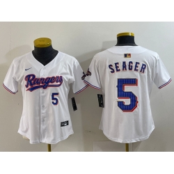 Women Texas Rangers 5 Corey Seager White Gold Stitched Baseball Jersey 6
