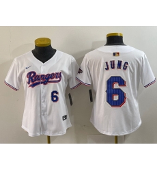 Women Texas Rangers 6 Josh Jung White Gold Stitched Baseball Jersey 1