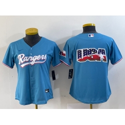 Women Texas Rangers Blue Team Big Logo With Patch Stitched Baseball Jersey