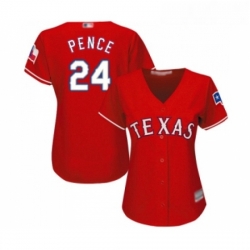 Womens Texas Rangers 24 Hunter Pence Replica Red Alternate Cool Base Baseball Jersey 